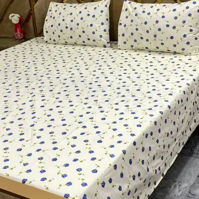 3 Pcs Cotton Printed Double Bedsheet