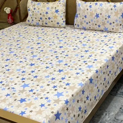 3 Pcs Cotton Printed Double Bedsheet