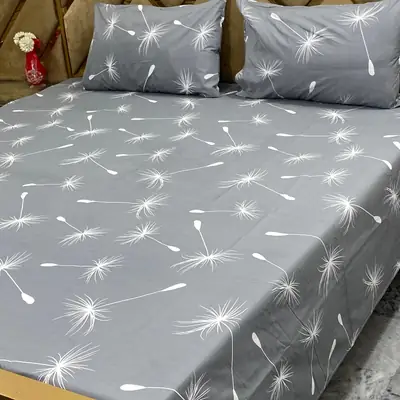 3 Pcs Cotton Printed Double Bedsheet