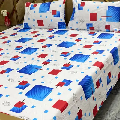 3 Pcs Cotton Printed Double Bedsheet