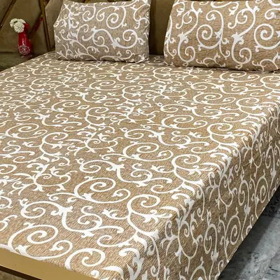 3 Pcs Cotton Printed Double Bedsheet