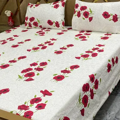 3 Pcs Cotton Printed Double Bedsheet