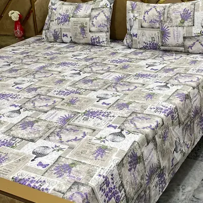 3 Pcs Cotton Printed Double Bedsheet