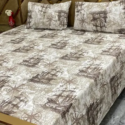 3 Pcs Cotton Printed Double Bedsheet