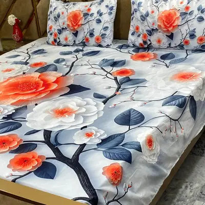 3 Pcs Micro Cotton Printed Double Bedsheet