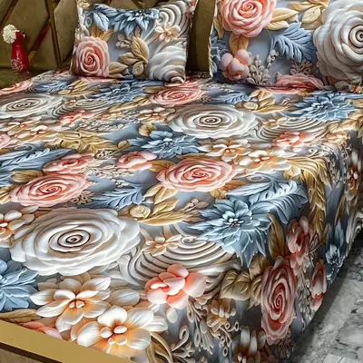 3 Pcs Micro Cotton Printed Double Bedsheet