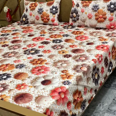 3 Pcs Micro Cotton Printed Double Bedsheet