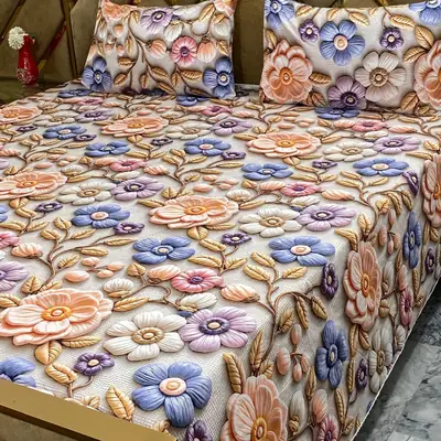 3 Pcs Micro Cotton Printed Double Bedsheet