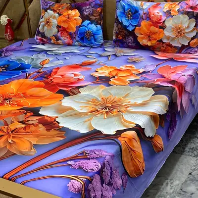 3 Pcs Micro Cotton Printed Double Bedsheet