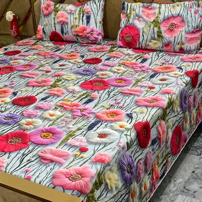 3 Pcs Micro Cotton Printed Double Bedsheet