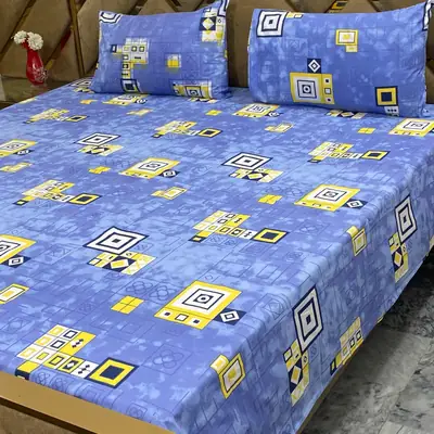 3 Pcs Cotton Printed Double Bedsheet