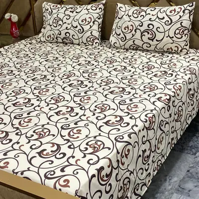 3 Pcs Cotton Printed Double Bedsheet