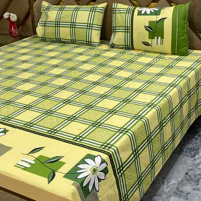 3 Pcs Cotton Printed Double Bedsheet