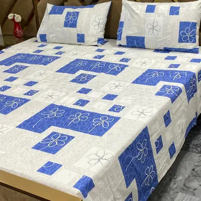 3 Pcs Cotton Printed Double Bedsheet