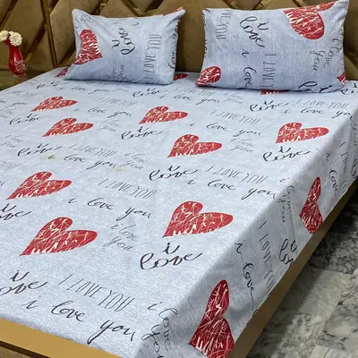 3 Pcs Cotton Printed Double Bedsheet