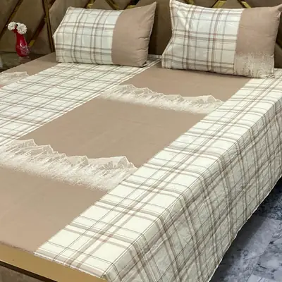 3 Pcs Cotton Printed Double Bedsheet