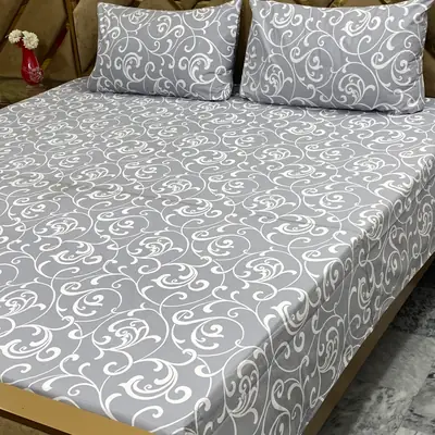 3 Pcs Cotton Printed Double Bedsheet