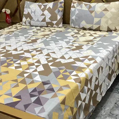 3 Pcs Cotton Printed Double Bedsheet
