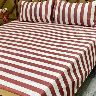 3 Pcs Cotton Printed Double Bedsheet