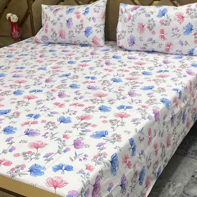 3 Pcs Cotton Printed Double Bedsheet