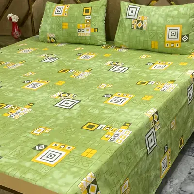 3 Pcs Cotton Printed Double Bedsheet