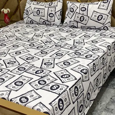3 Pcs Cotton Printed Double Bedsheet