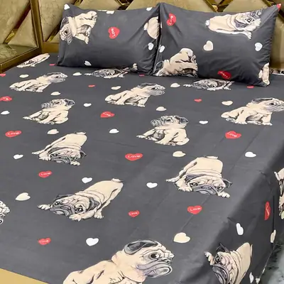 3 Pcs Cotton Printed Double Bedsheet