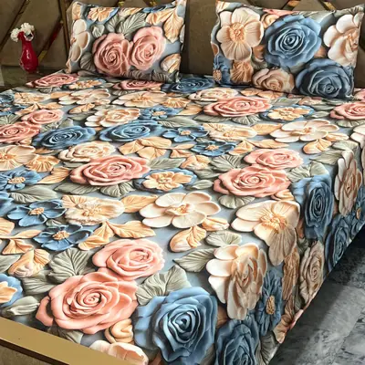3 Pcs Micro Cotton Printed Double Bedsheet
