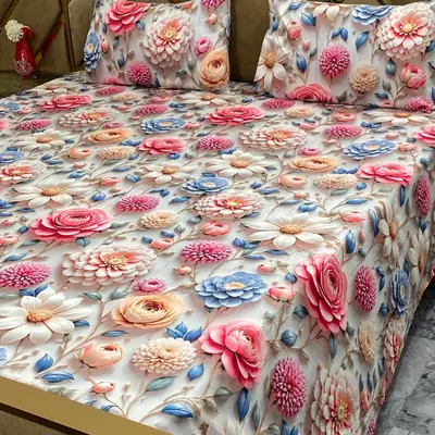 3 Pcs Micro Cotton Printed Double Bedsheet