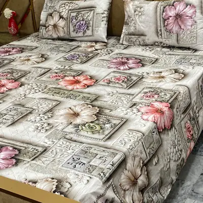 3 Pcs Micro Cotton Printed Double Bedsheet