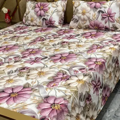 3 Pcs Micro Cotton Printed Double Bedsheet