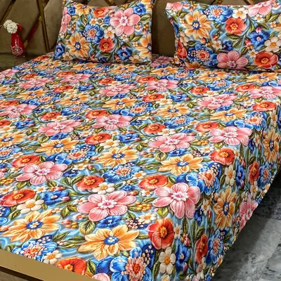 3 Pcs Micro Cotton Printed Double Bedsheet