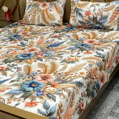 3 Pcs Micro Cotton Printed Double Bedsheet