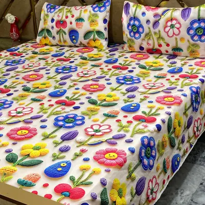 3 Pcs Micro Cotton Printed Double Bedsheet