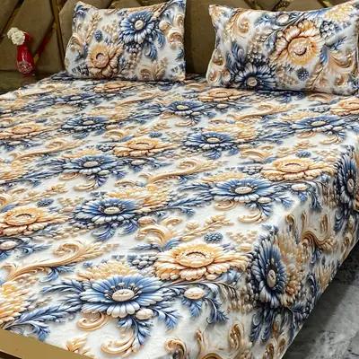 3 Pcs Micro Cotton Printed Double Bedsheet