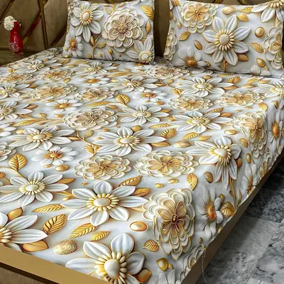 3 Pcs Micro Cotton Printed Double Bedsheet