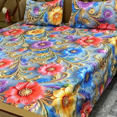 3 Pcs Micro Cotton Printed Double Bedsheet