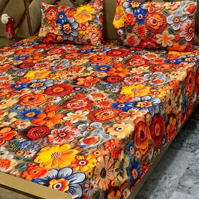 3 Pcs Micro Cotton Printed Double Bedsheet