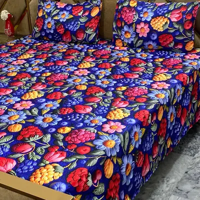 3 Pcs Micro Cotton Printed Double Bedsheet