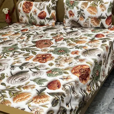 3 Pcs Micro Cotton Printed Double Bedsheet
