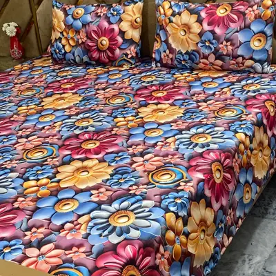 3 Pcs Micro Cotton Printed Double Bedsheet
