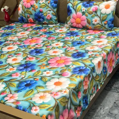 3 Pcs Micro Cotton Printed Double Bedsheet
