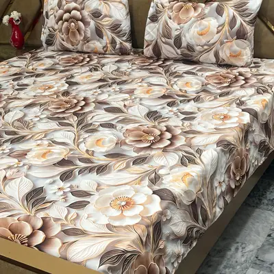 3 Pcs Micro Cotton Printed Double Bedsheet