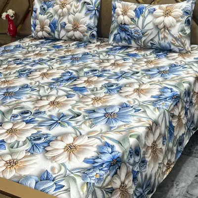 3 Pcs Micro Cotton Printed Double Bedsheet
