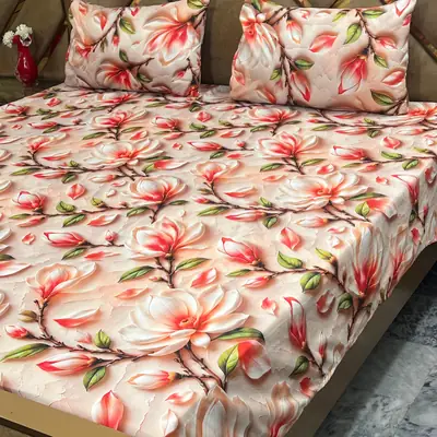 3 Pcs Micro Cotton Printed Double Bedsheet