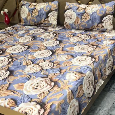 3 Pcs Micro Cotton Printed Double Bedsheet
