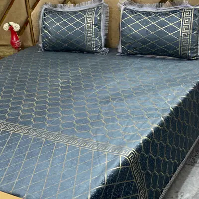 3 Pcs Velvet Printed Double Bedsheet