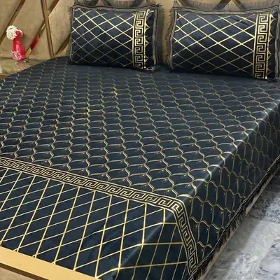 3 Pcs Velvet Printed Double Bedsheet