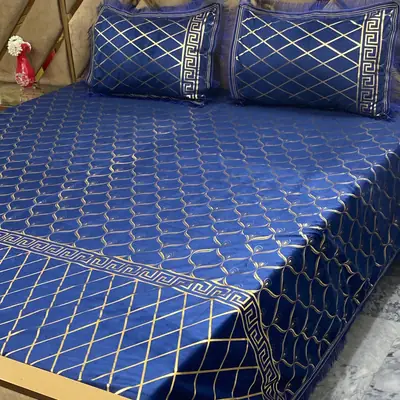 3 Pcs Velvet Printed Double Bedsheet