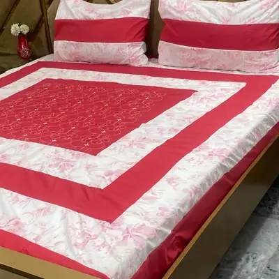 3 Pcs Cotton Printed Double Bedsheet